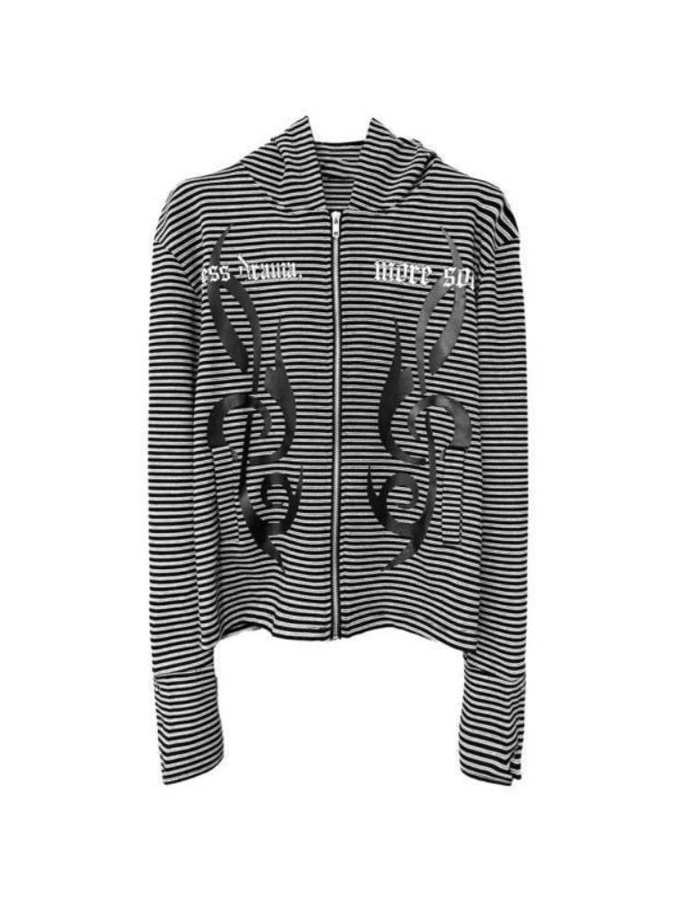 Vintage Zip Hoodie - Men Women Gothic Style Striped Hoodie