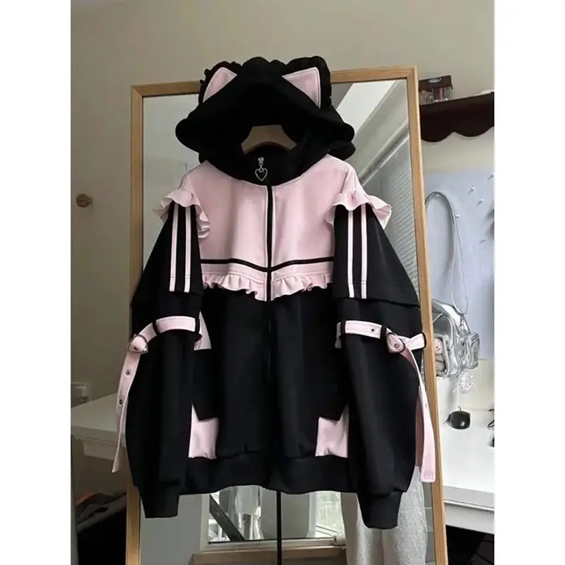 Vintage Zip Hoodie - Autumn Winter Japanese Sweet Y2K Clothing