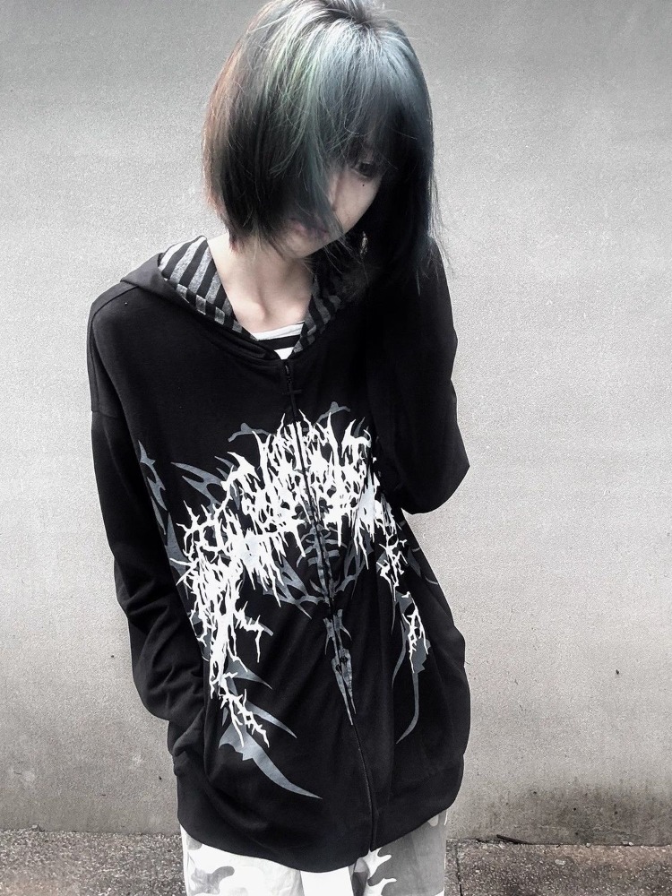 Vintage Zip Hoodie - Subculture Y2k Japanese Hooded Sweatshirt Women