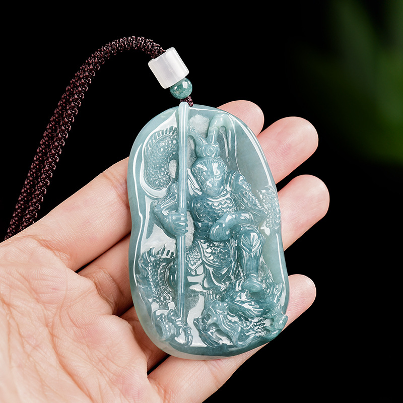 Vintage Necklace - Burmese Jadeite Monkey King Pendant Necklace