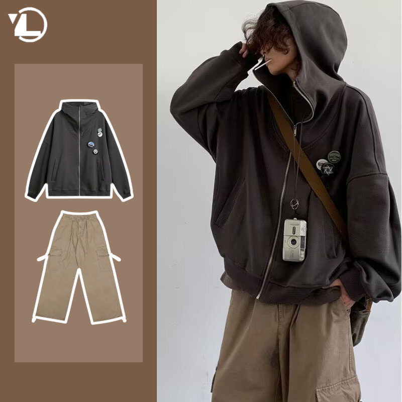Autumn College Casual Set Men  - огляд і ціна Vintage Zip Hoodie