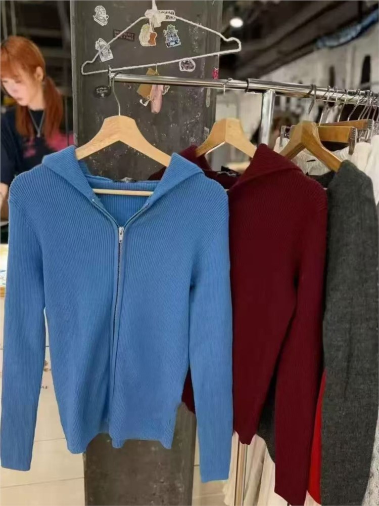 Blue Knitted Hoodies Tops Wome - огляд і ціна Vintage Zip Hoodie