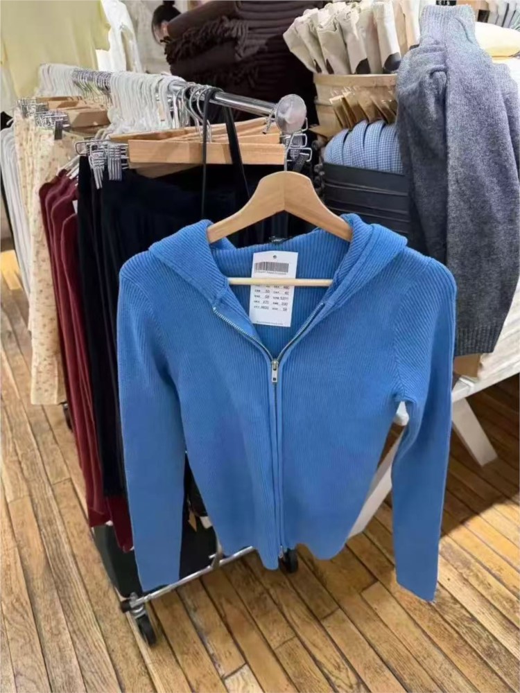 Blue Knitted Hoodies Tops Wome - огляд і ціна Vintage Zip Hoodie