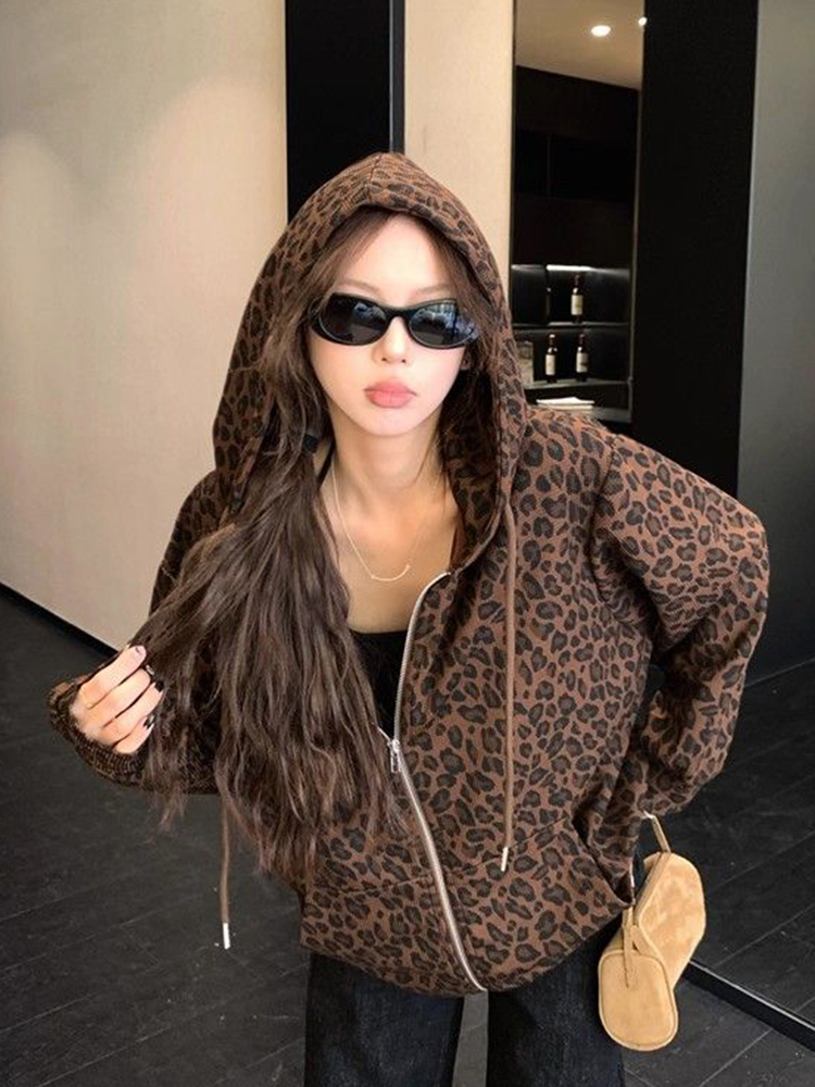 Women Y2K Leopard Hoodies Stre - огляд і ціна Vintage Zip Hoodie