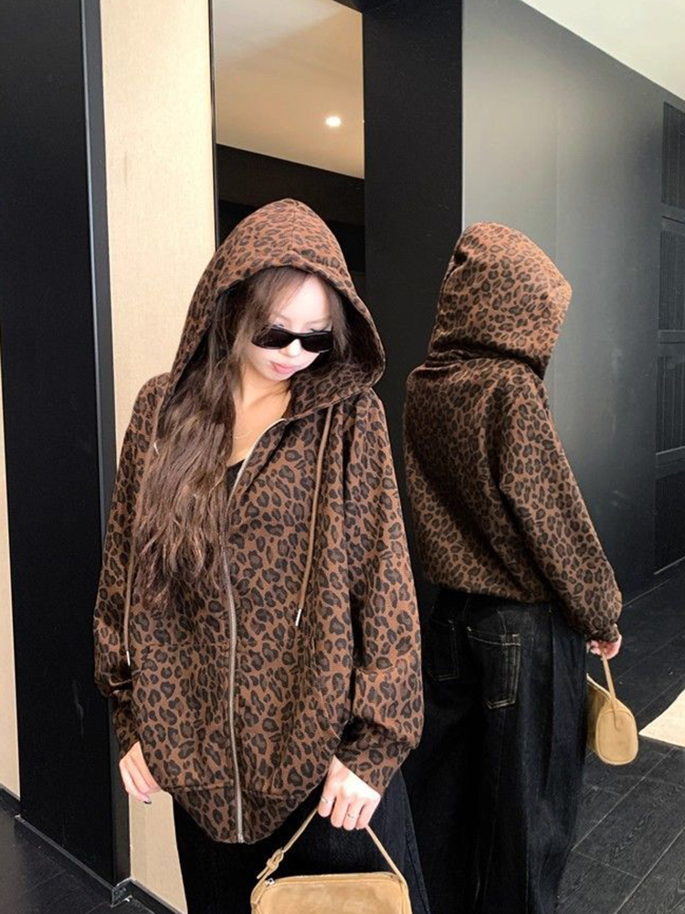 Women Y2K Leopard Hoodies Stre - огляд і ціна Vintage Zip Hoodie