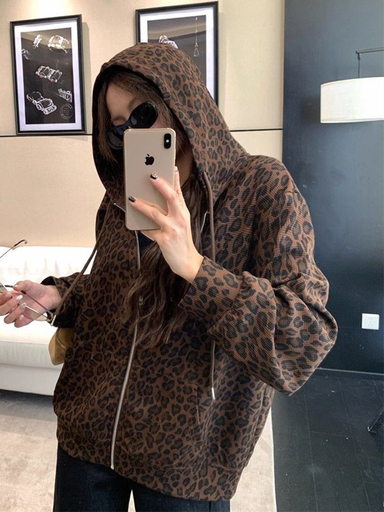 Women Y2K Leopard Hoodies Stre - огляд і ціна Vintage Zip Hoodie