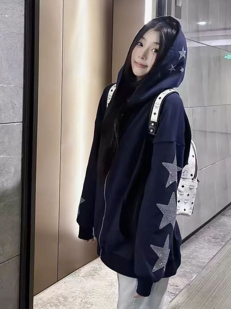 Korean Vintage Navy Blue Star  - огляд і ціна Vintage Zip Hoodie